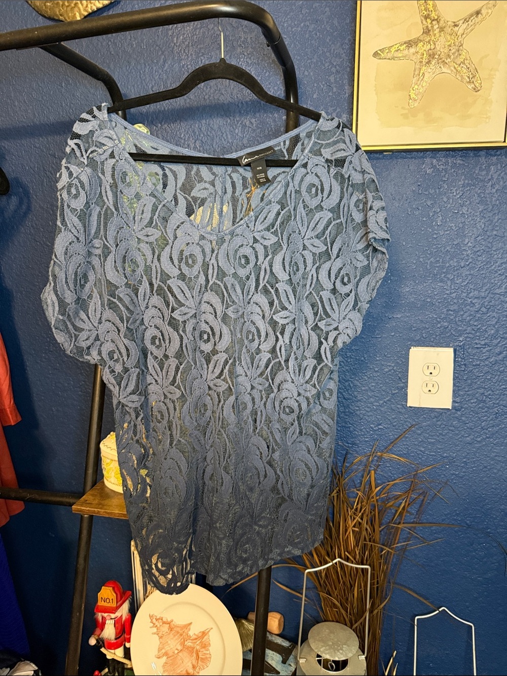 Lane Bryant Blue Lace Overlay Camisole
